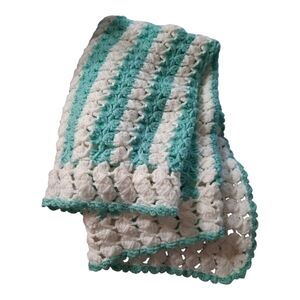 Handcrafted Teal and White Crochet Blanket 20x48